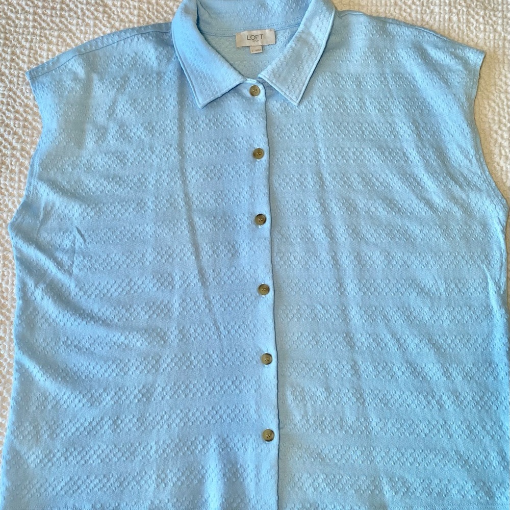 LOFT Baby Blue Sleeveless Button-Up Top